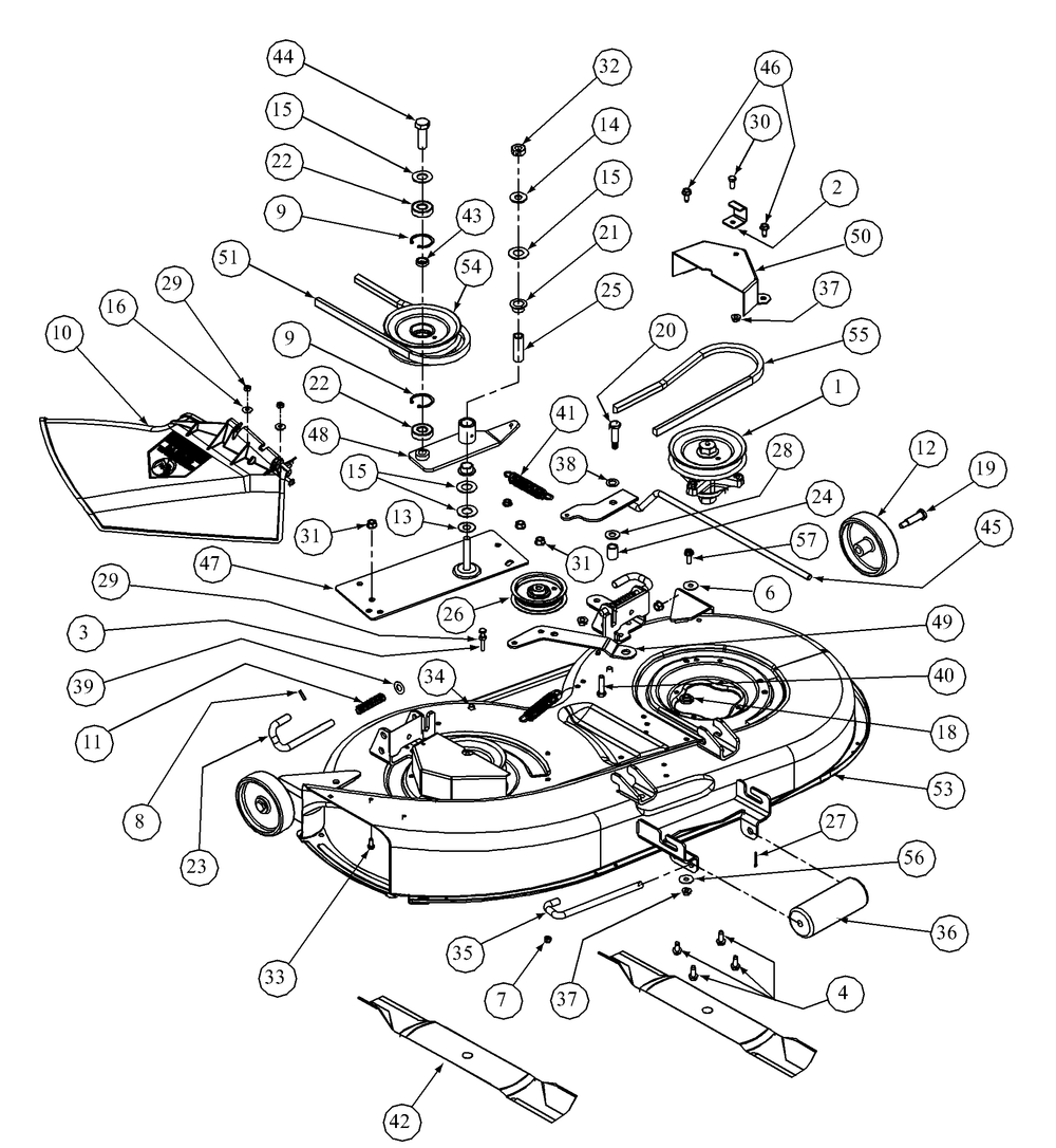 Deck Assembly 42 Inch Diagram and Parts List for Z-FORCE42 53AA5A5G710 Cub Cadet Lawn Tractor